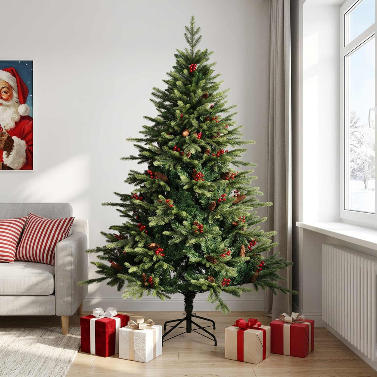 Artificial Christmas Tree with Bauble 300 LEDs Green 240 cm without LED