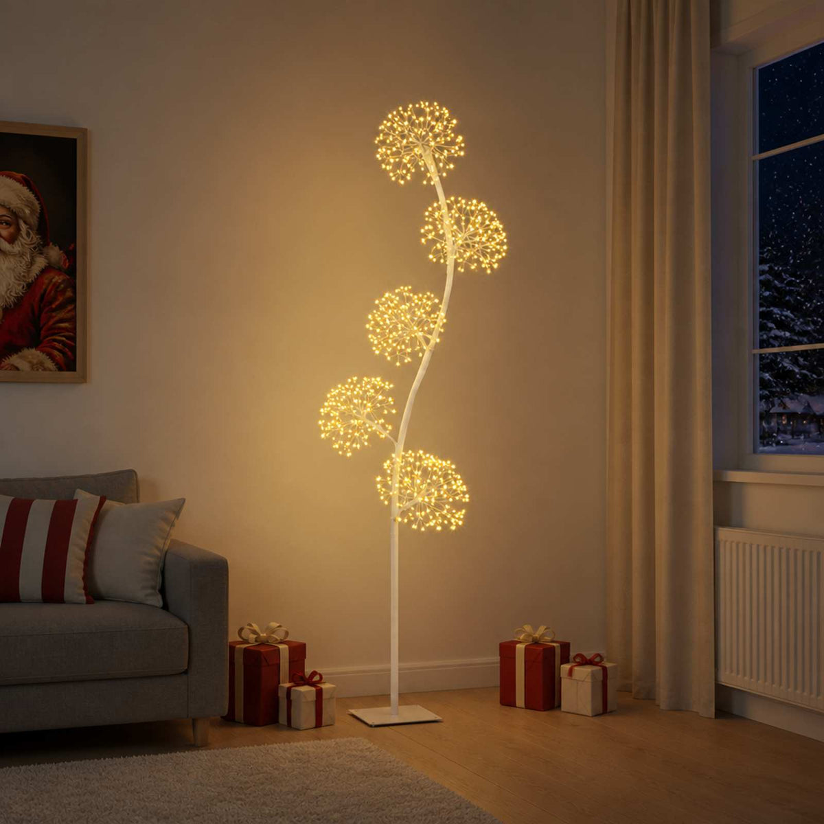 S-Shape LED Christmas Tree Black 18 x 18 x Steel White (warm white) 180 cm