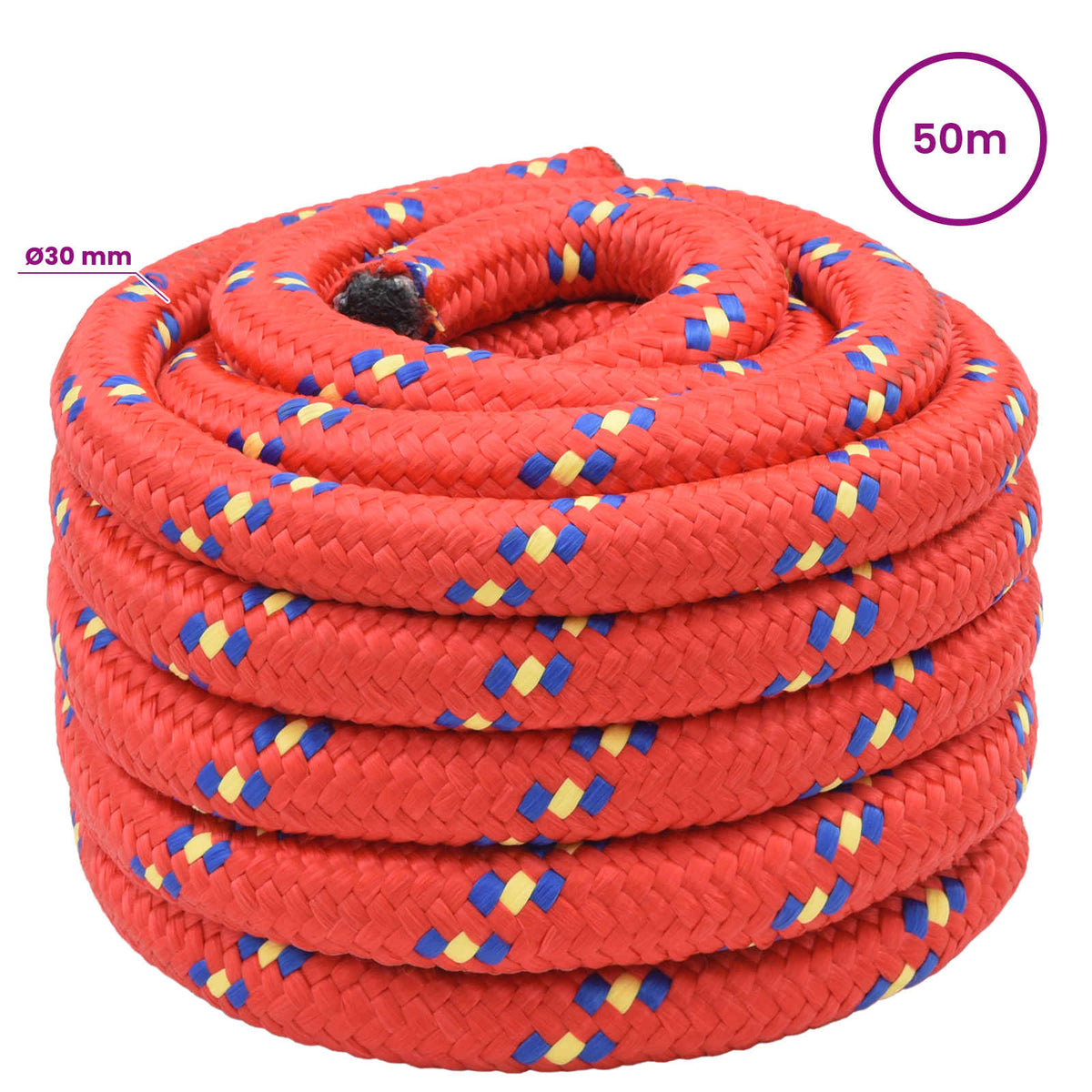 Multipurpose Utility Rope PP 27 kg Max Load Length 50 m Red 30 mm