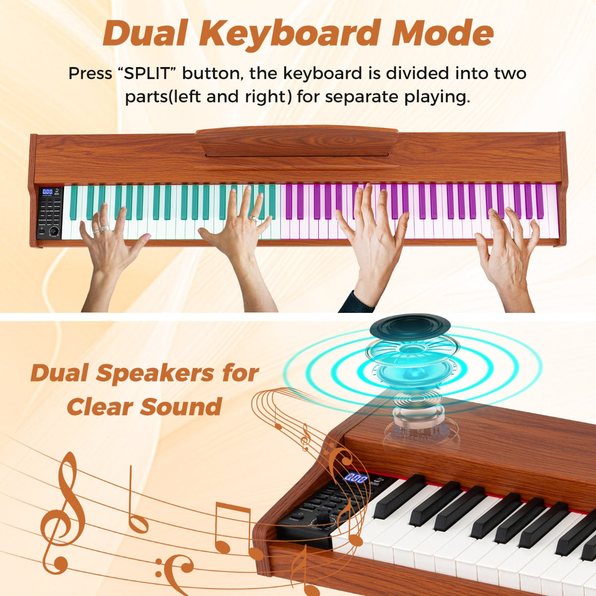 88-Key Keyboard Piano Set Full Size Semi-weighted Digital Piano-Brown