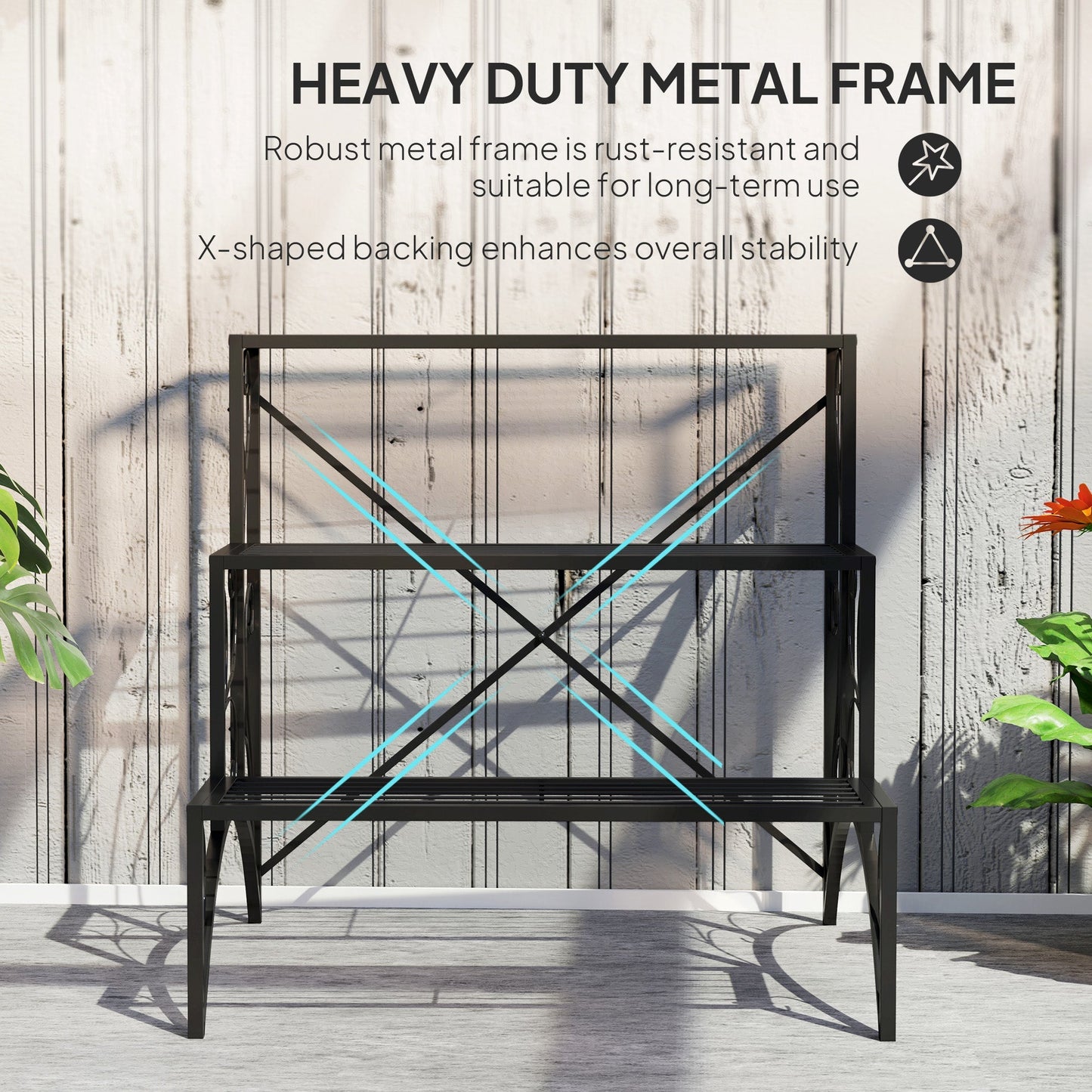 Outsunny Three-Tier Decorative Metal Plant Stand - Black