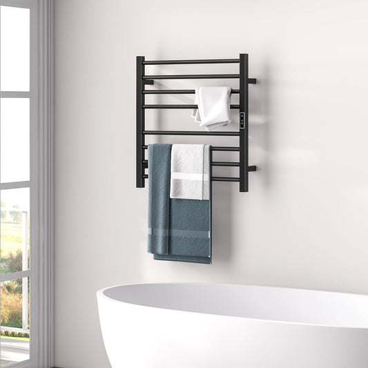 8 Bars Wall Mounted Towel Warmer Rack with LED Display-Black