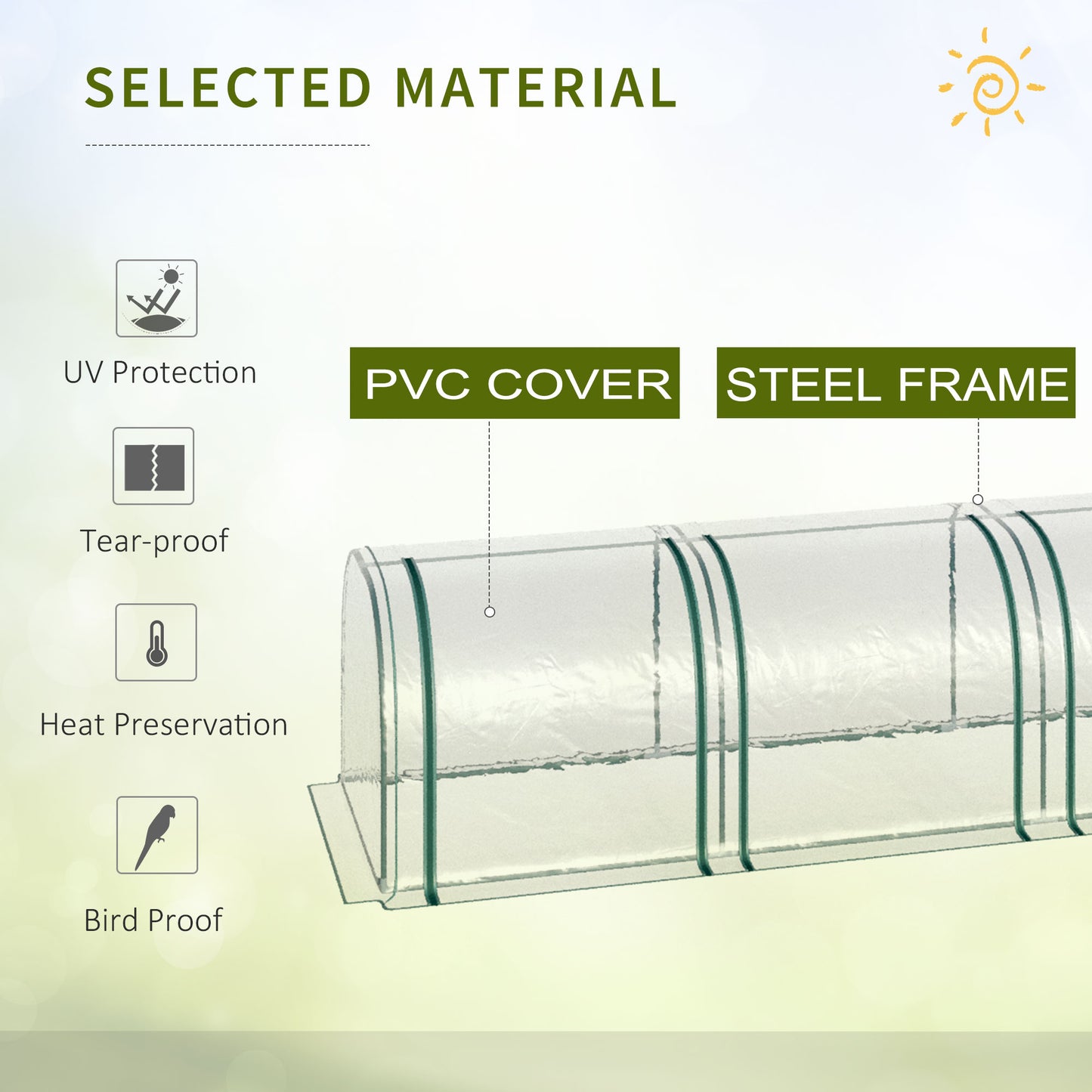 Outsunny 395 x 100 cm Low Tunnel Greenhouse - Clear