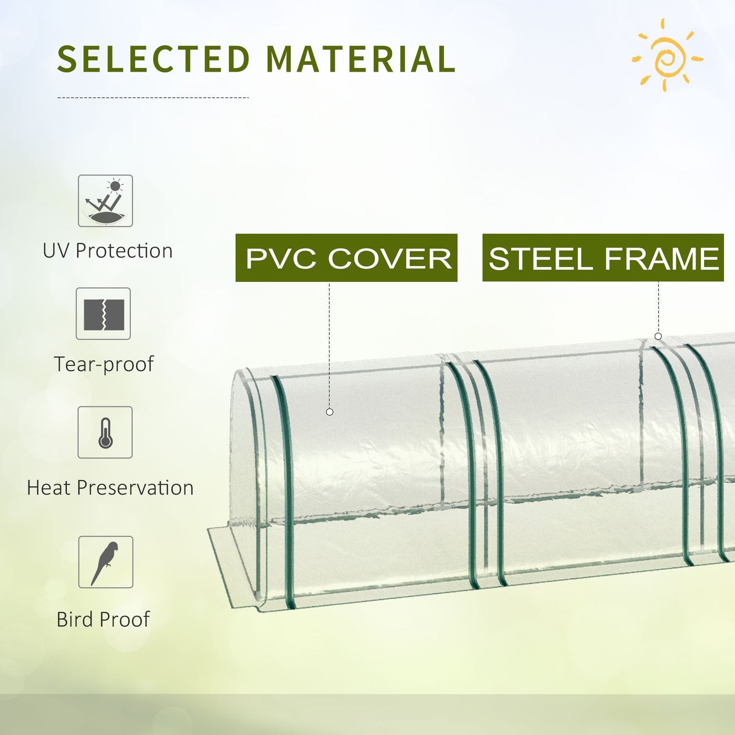 Outsunny PVC Tunnel Greenhouse Green Grow House Steel Frame for Garden Backyard with Zipper Doors 395 x 100 x 80cm, Clear