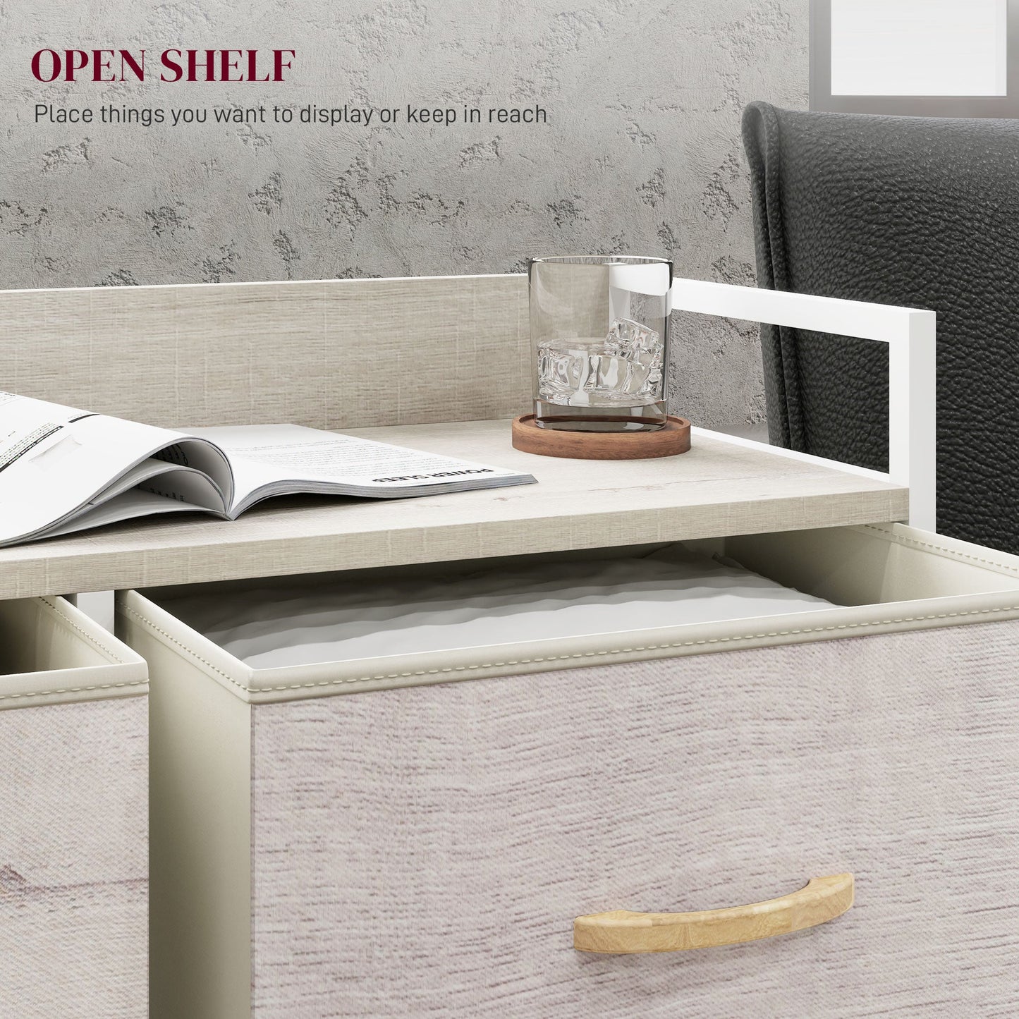 HOMCOM Rustic Chest of Six Fabric Drawers - Natural