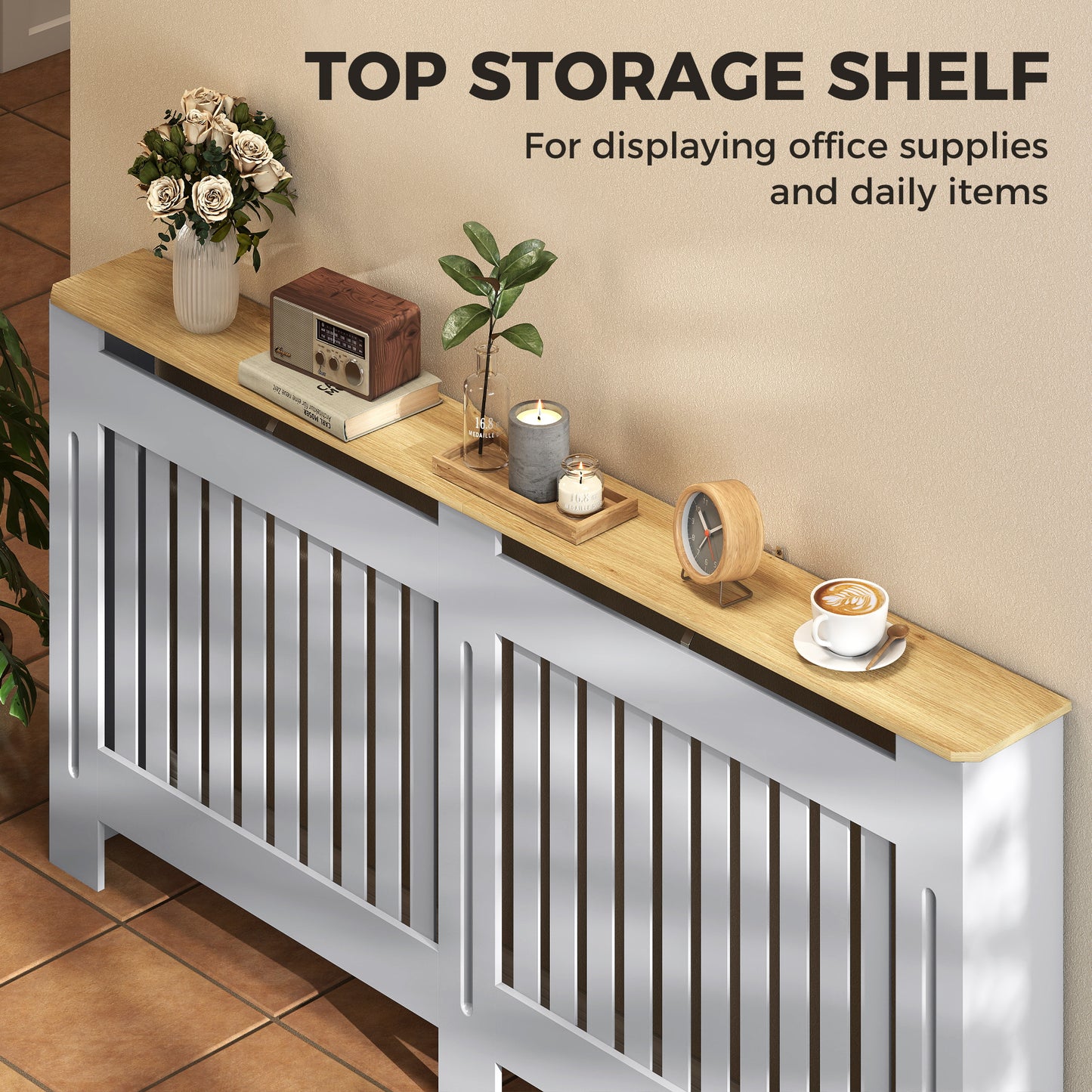 HOMCOM Slatted Radiator Cover, Painted Cabinet with Line Grill Design, 172L Ã 19W Ã 81H cm, Grey