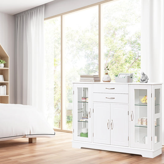 Buffet Sideboard with 2 Drawers & 3 Cabinets for Kitchen & Living Room-White