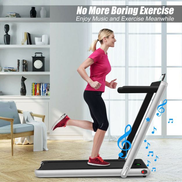 1-12Kph Folding Electric Treadmill with Bluetooth Capability-Silver