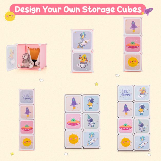 8-cube Baby Closet Organizer with Doors and Hanging Section-Pink
