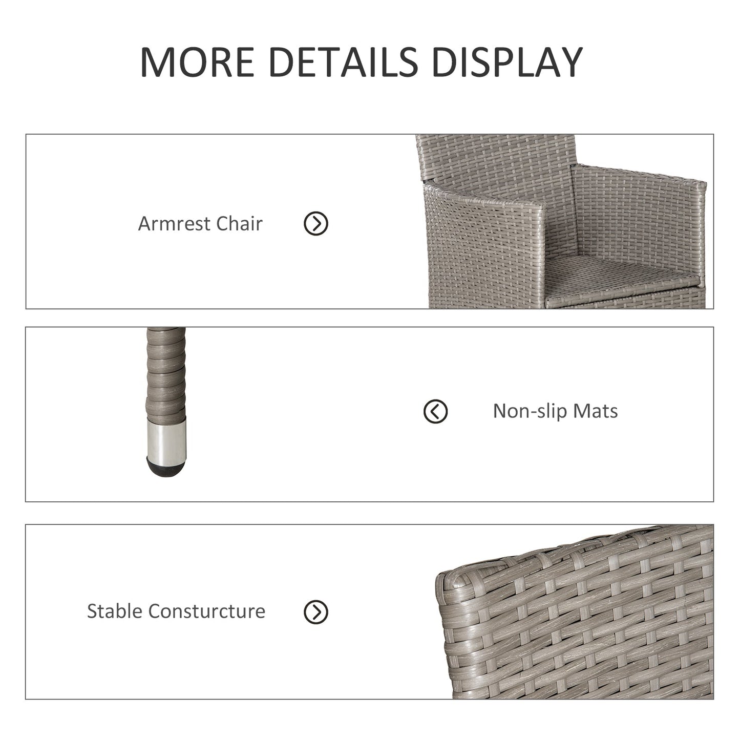 Outsunny Set of Four Rattan Armchairs, with Cushions - Grey