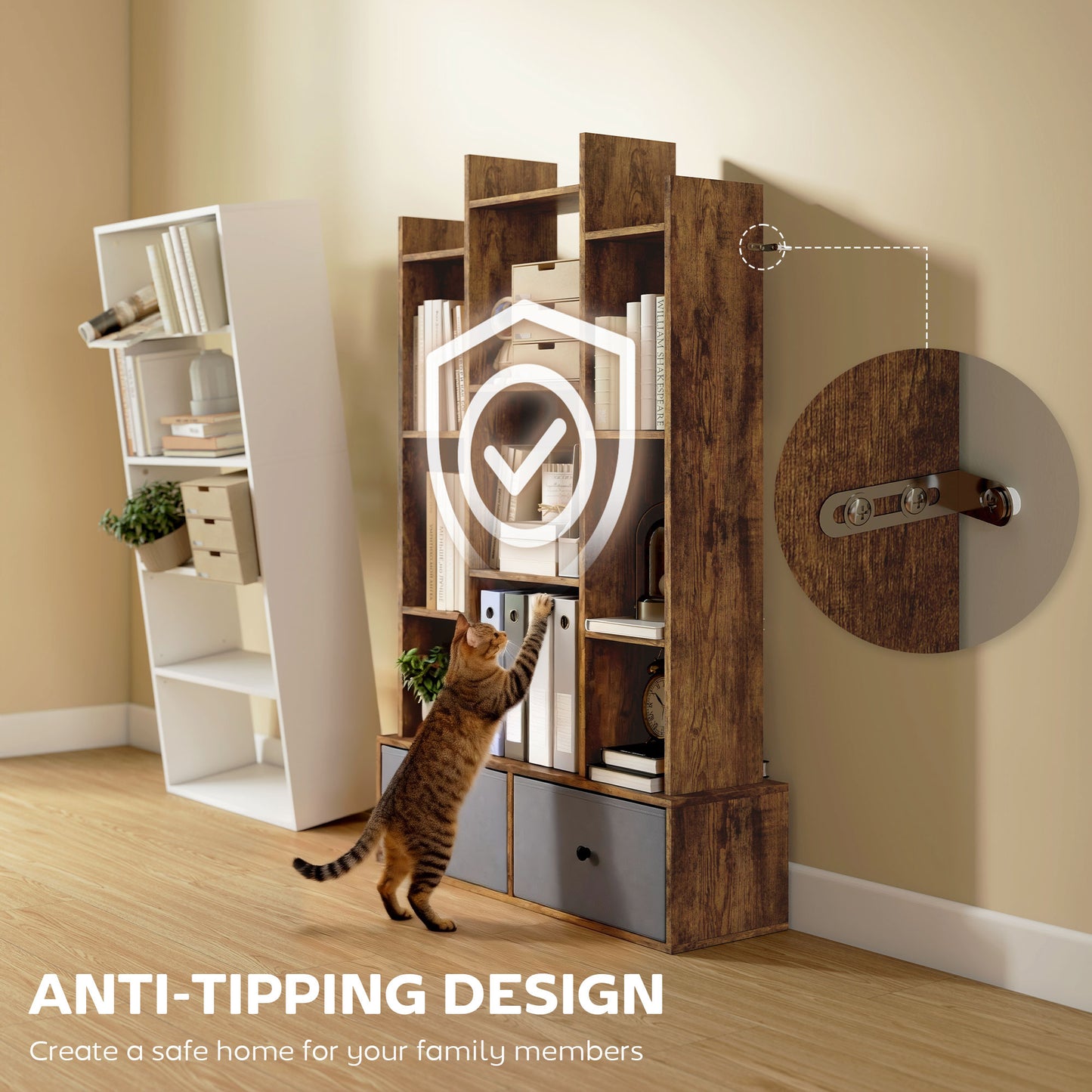 HOMCOM 12 Shelf Storage Unit, with Drawers - Brown