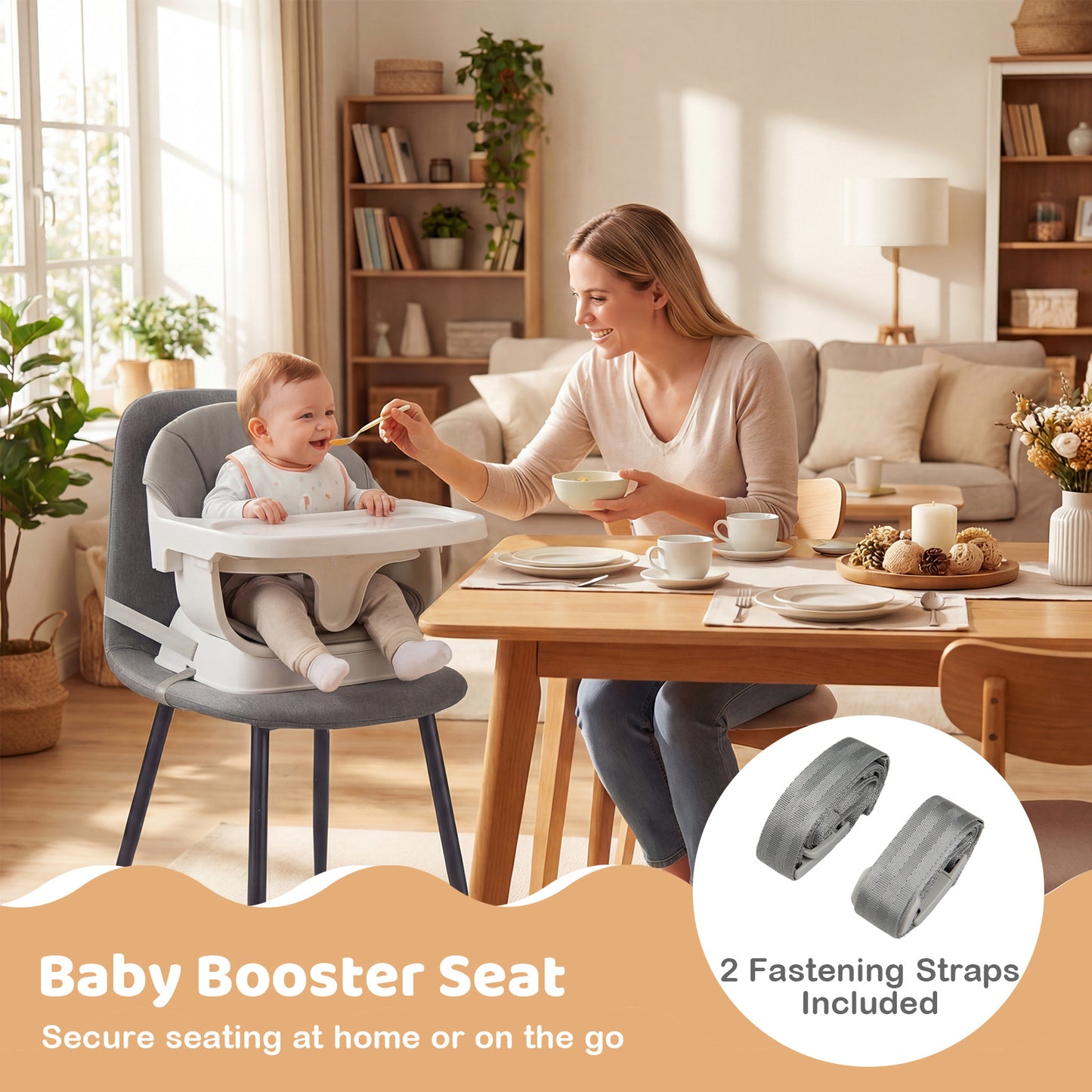 9-in-1 Convertible High Chair with Solid Wood Legs and Harness for Babies-Grey