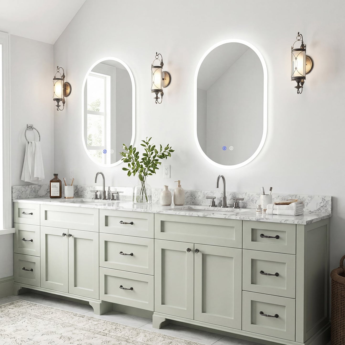 90 x 55 CM Lighted Mirror for Bathroom Wall Backlit Shatterproof Mirror