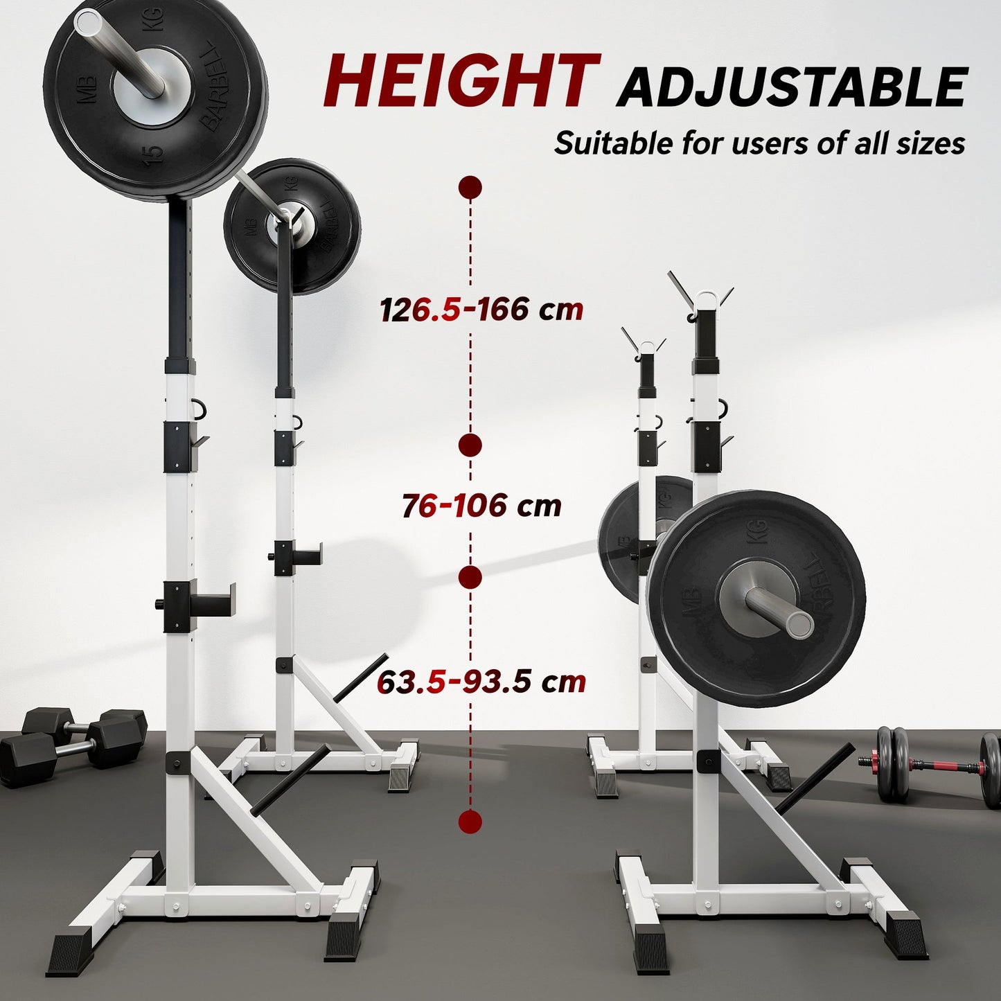 HOMCOM Weights Bar Barbell Rack Squat Stand Adjustable Portable Weight Lifting Max Load 200kg, Suitable For Home Gym Training Work Out