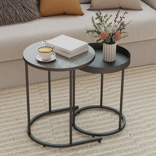 HOMCOM Set of Two Industrial Nesting Tables - Grey