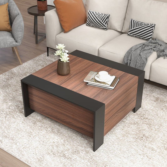 92cm Square Coffee Table with Sliding Top and Hidden Compartment-Walnut