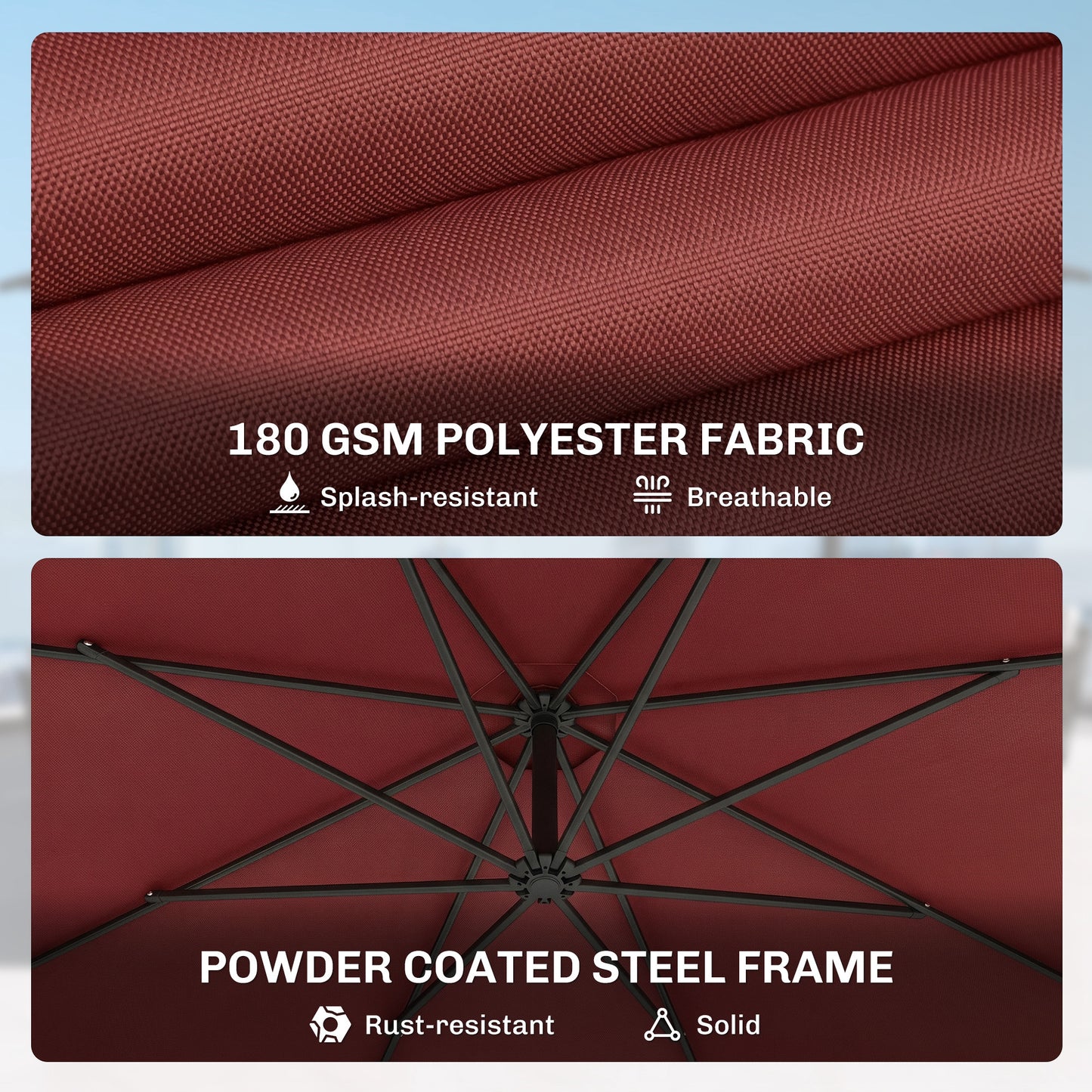 Outsunny 3 m Overhanging Cantilever Parasol, with Cross Base - Wine Red