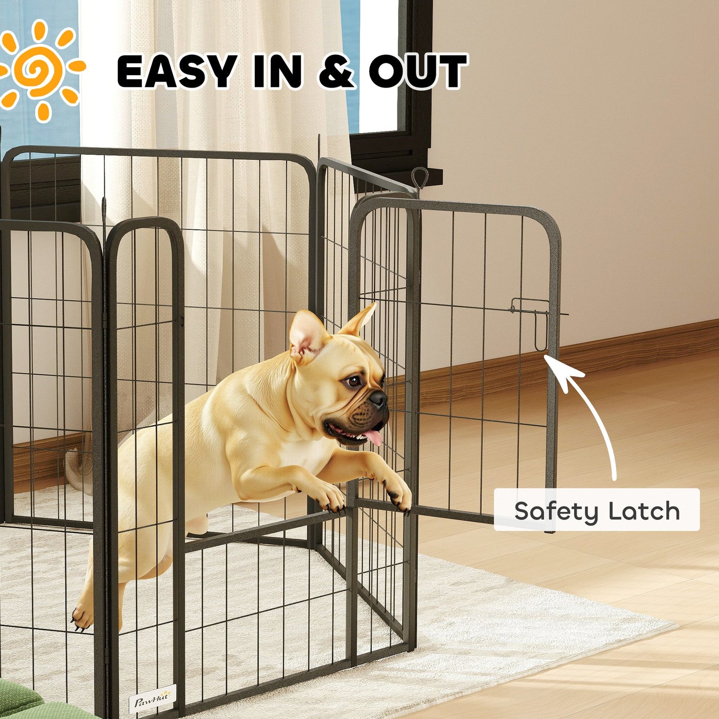 PawHut Eight-Panel Dog Playpen with Door, for Large Dogs, Indoors, Outdoors, 80cm Tall, Black