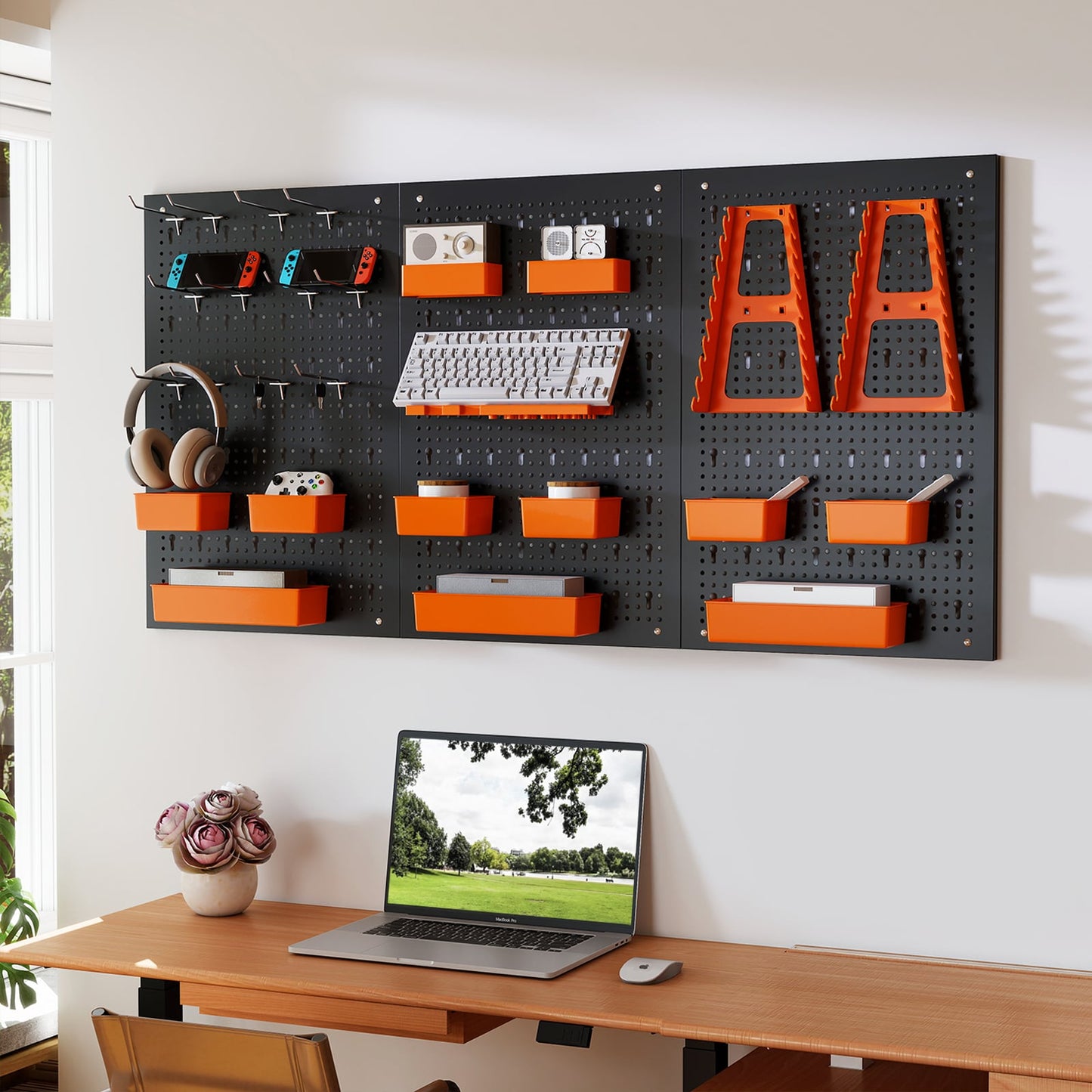 9-Bin Parts Rack Organizer with Hammer Racks for Garage-Orange