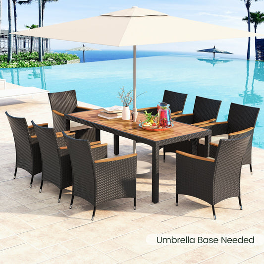 9 PCS Patio Dining Set for 8 Large Conversation Set with Umbrella Hole-Brown