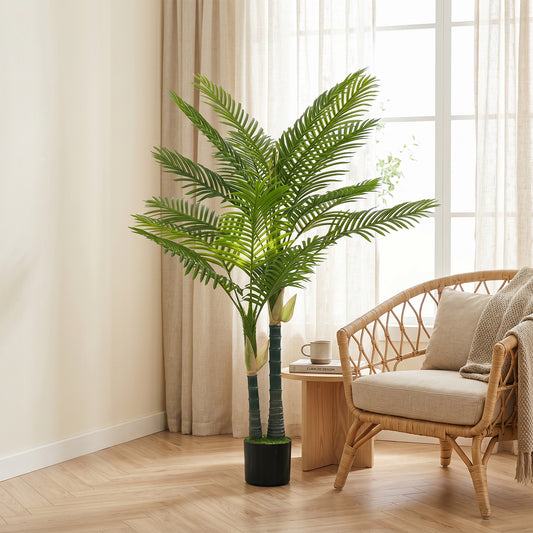 HOMCOM Artificial Palm Tree with 16 PEVA Leaves, 150cm Decorative Artificial Plant with Pot and Moss Effect, Green