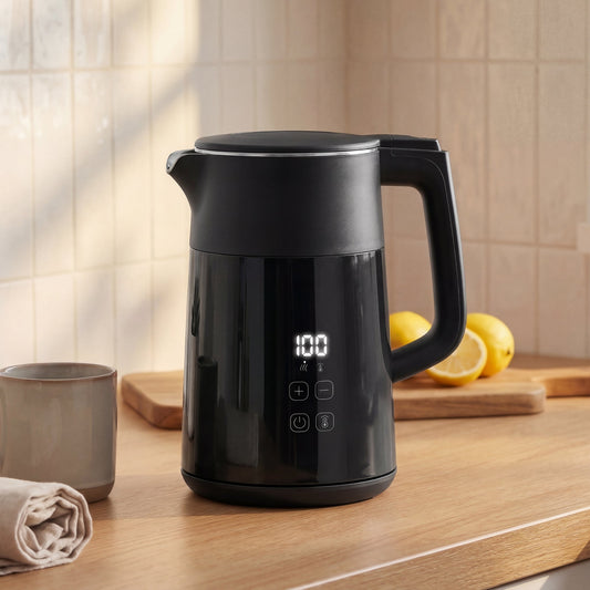 HOMCOM Electric Kettle, 1.7L Fast Boil 3kW Water Kettle with UK Strix Thermostat, LED Display, Keep Warm Function, Black