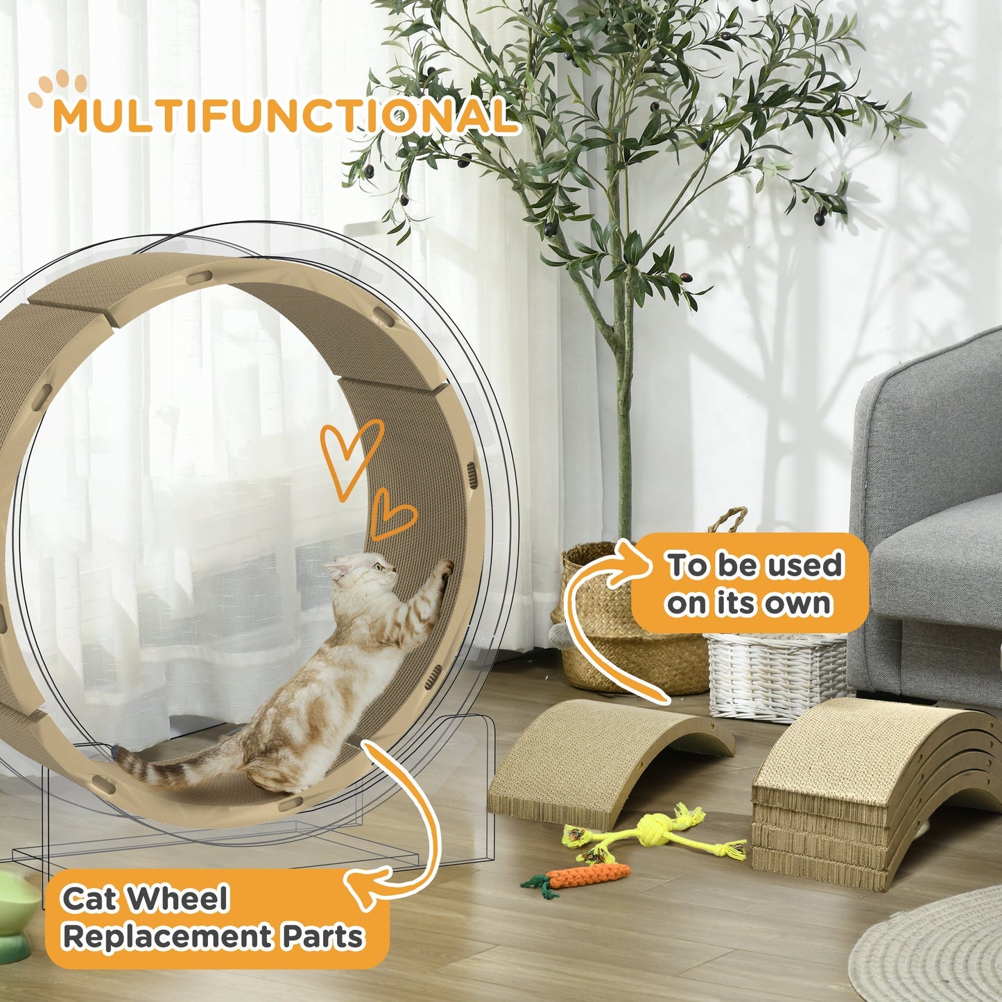 PawHut Four-Piece Cat Scratching Board, Cat Treadmill Replacement, 55 x 26cm - Brown