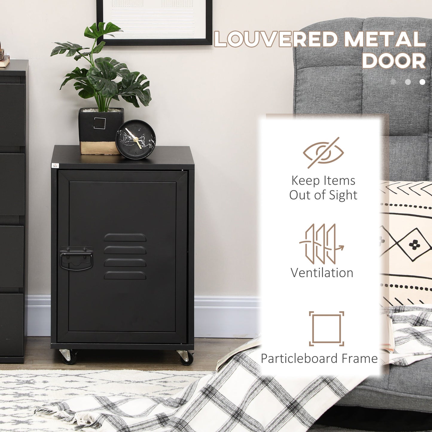 HOMCOM Rolling Metal Storage Locker Cabinet, Industrial Mobile Lockable Cabinet with Adjustable Shelf and Wheels for Home Office Living Room, Black