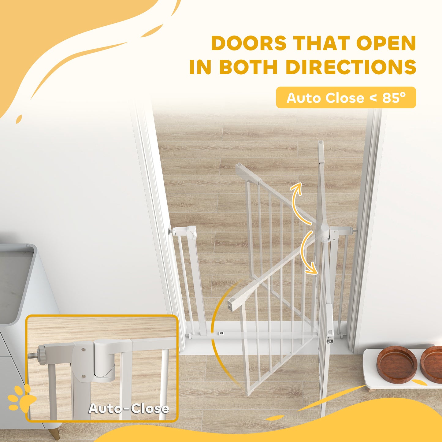 PawHut Baby Gate, Pet Safety Gate Pressure Fit, 76-82cm Wide with Two-Way Open, One-Hand Opening