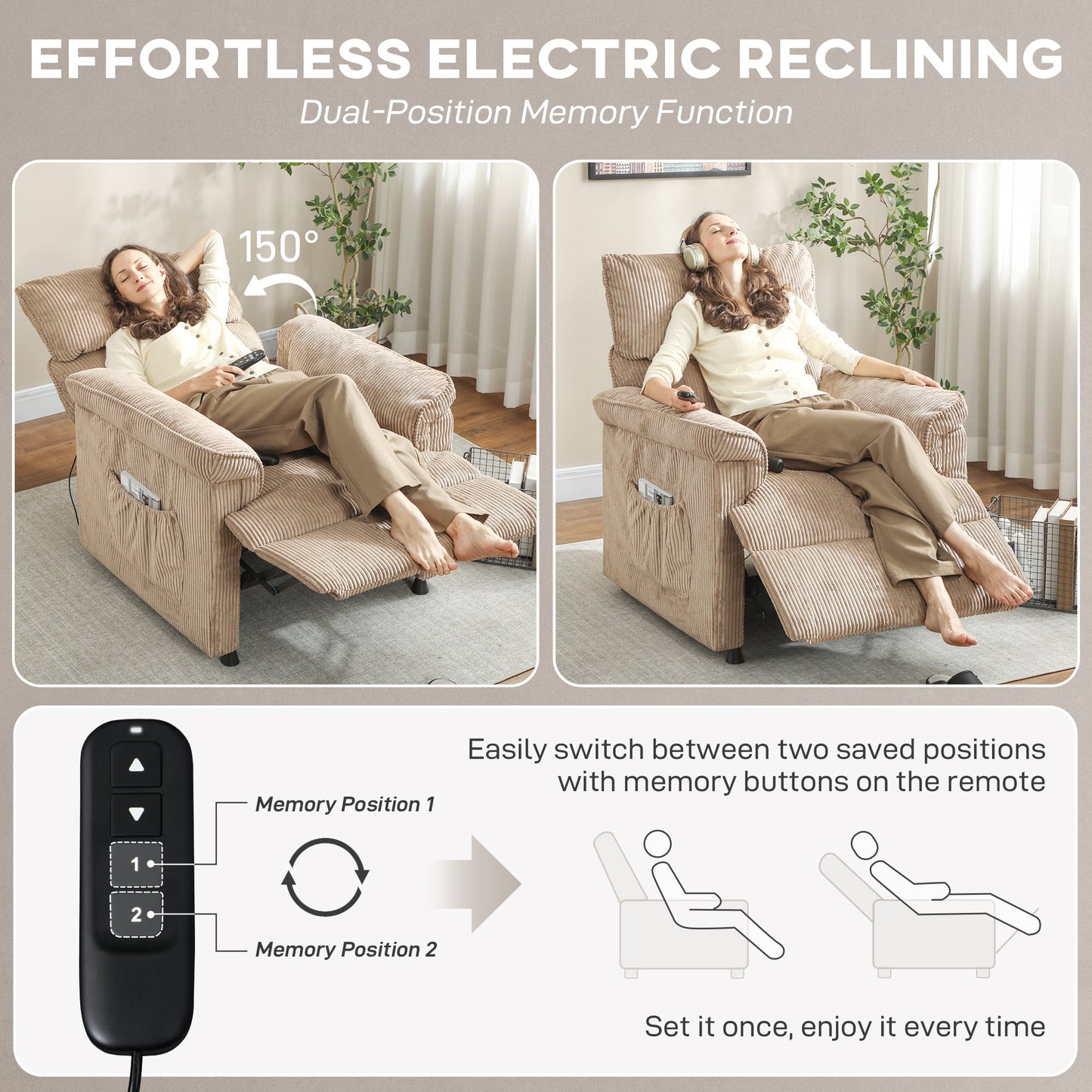 HOMCOM Corduroy Electric Massage Recliner - Brown