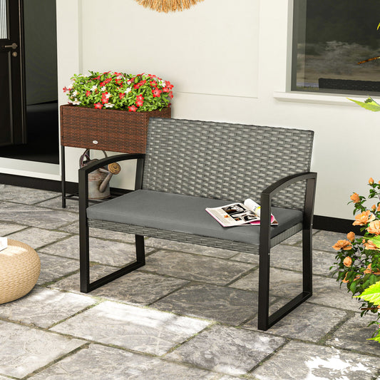 Outsunny Two-Seater Rattan Garden Bench - Grey/Black