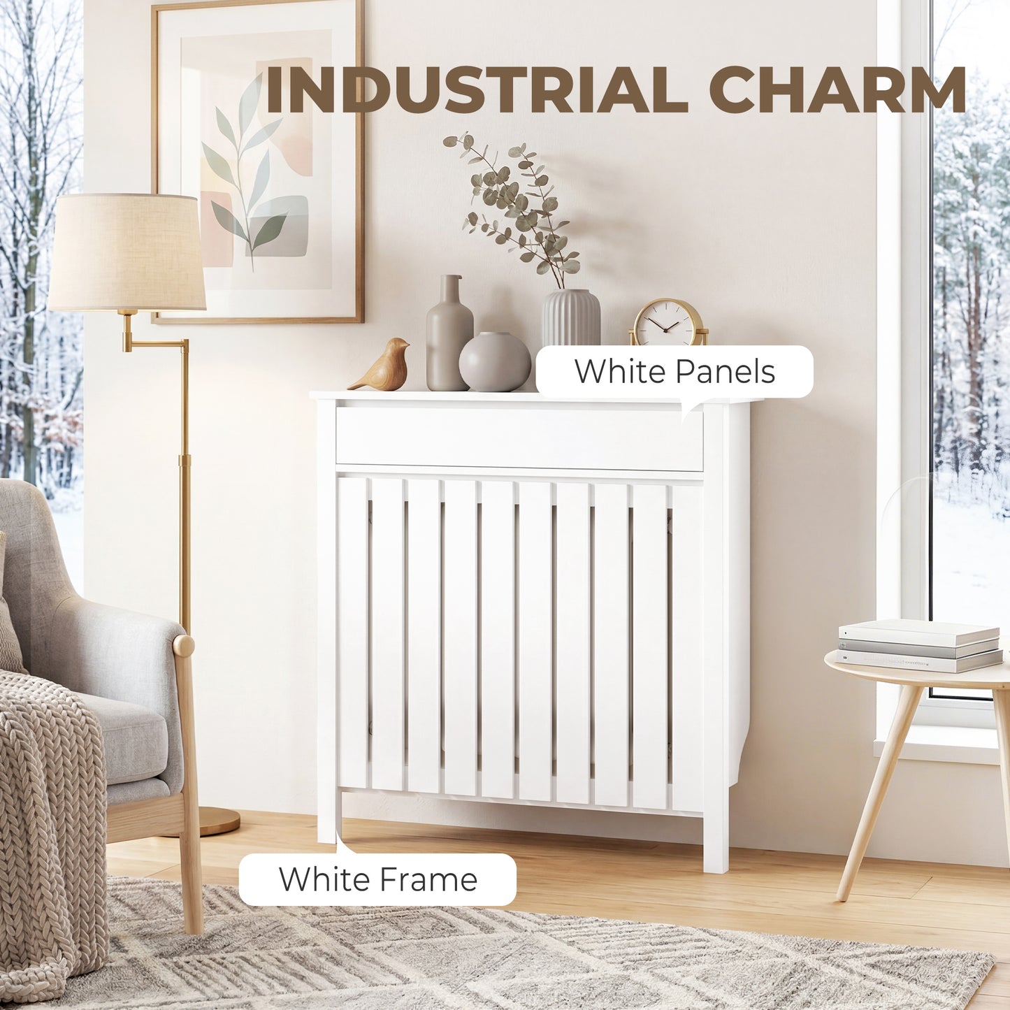 HOMCOM 93 x 88.5cm Rustic-Look Radiator Cover - White