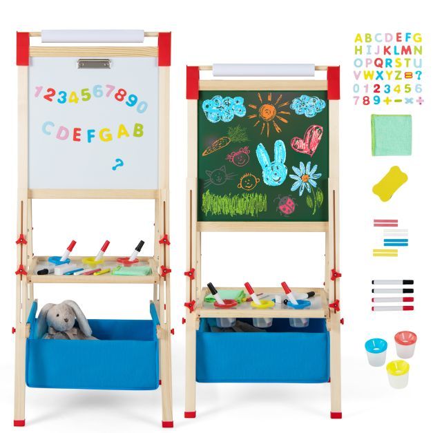 Adjustable Double Sided Kids Wooden Art Easel-Blue