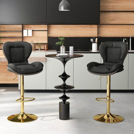 Adjustable PU Leather Bar Stool Set of 2 with Padded Seat-Grey
