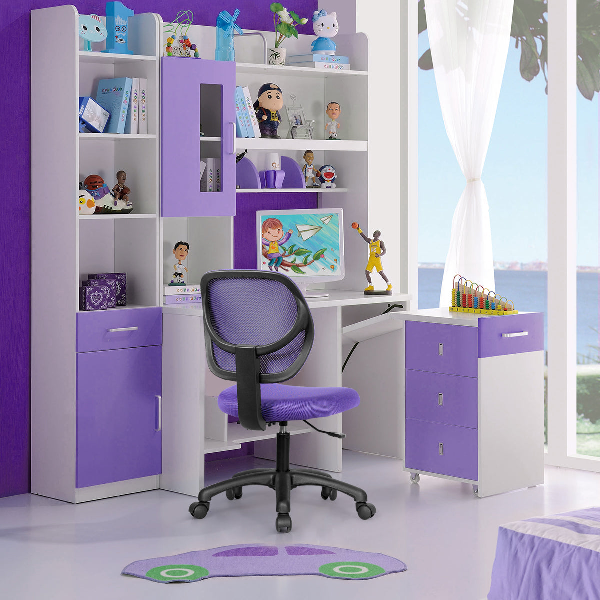 Adjustable Swivel Kids Office Chair with Lumbar Support-Purple