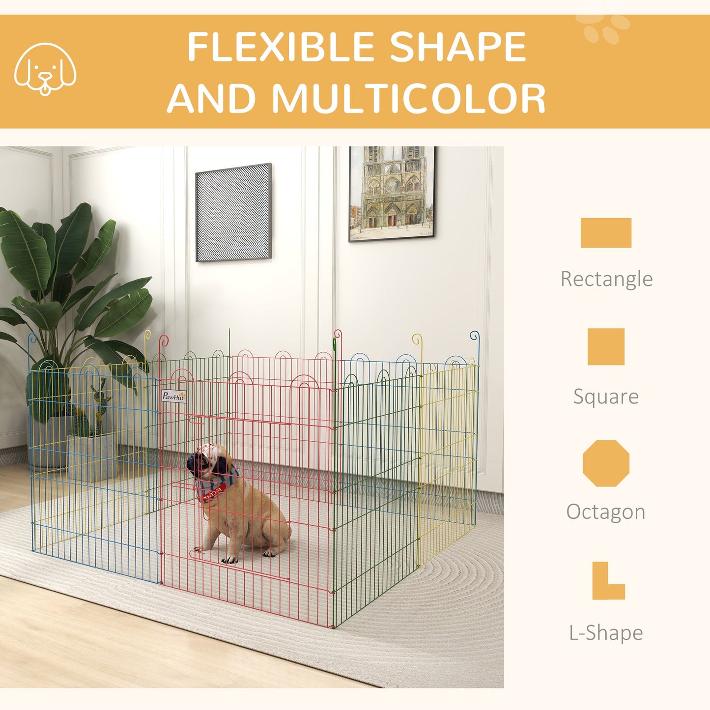 PawHut Pet Playpen Crate, with Eight Panels, Door, for Indoors and Outdoors, 60H x â156cm