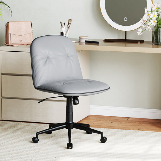 Armless Home Office Desk Chair with Adjustable Height and Smooth Rolling Wheels-Grey