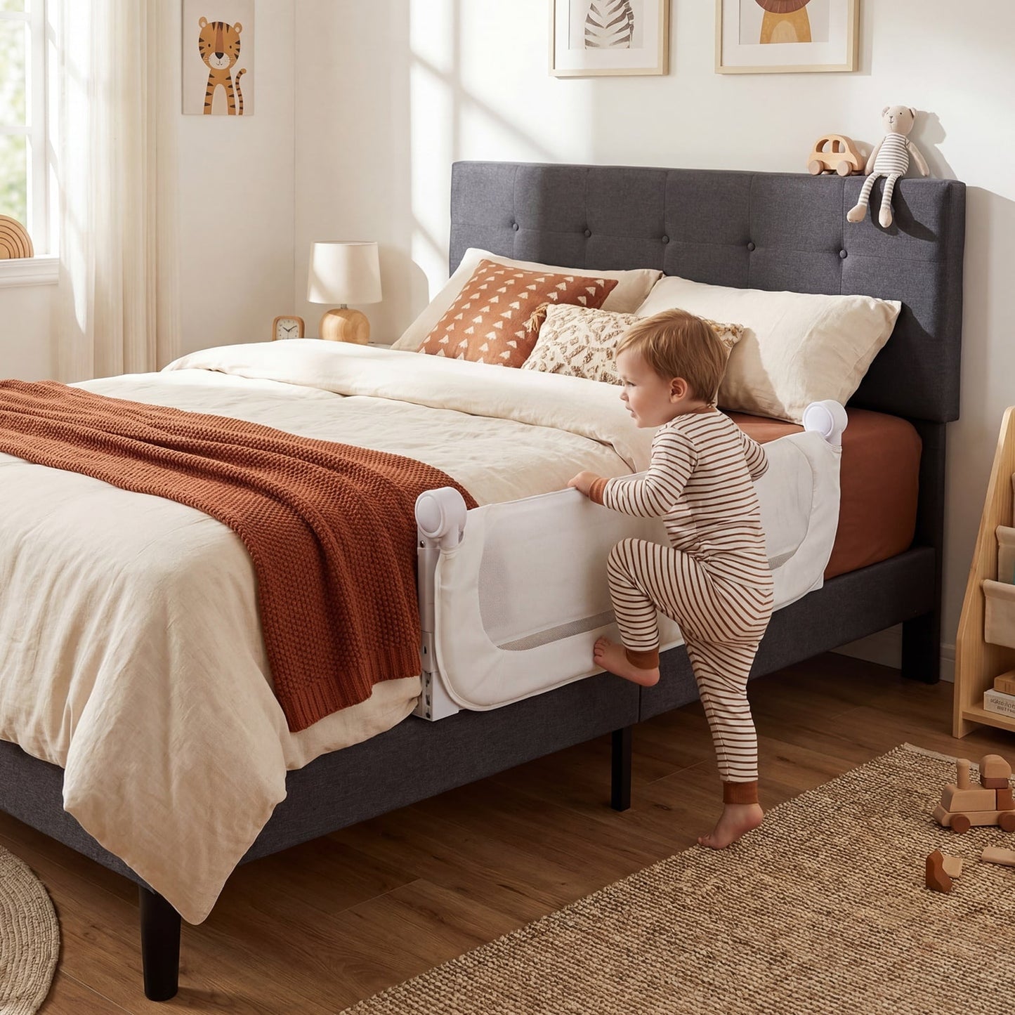 Foldable Bed Rail for Toddlers 120 Long with Removable Cover-White