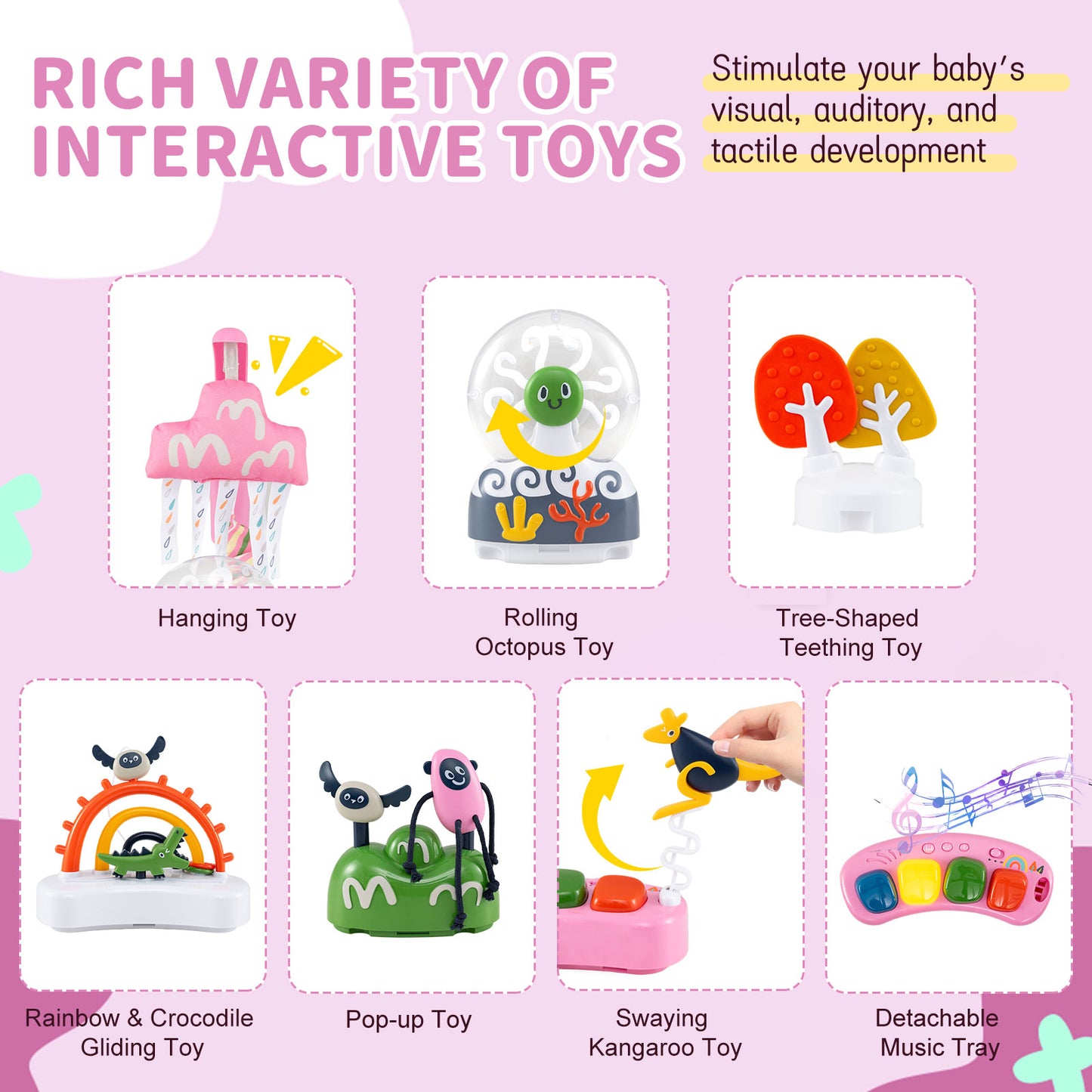 Baby Activity Center Baby Jumper and Bouncer with 6 Interactive Toys for Babies Age 6 Months +-Light Pink