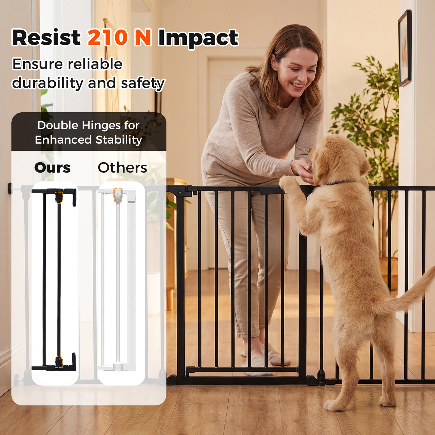 Baby Gate for Stairs Doorways 3-Panel Hardware-Mounted Safety Pet Gate-Black