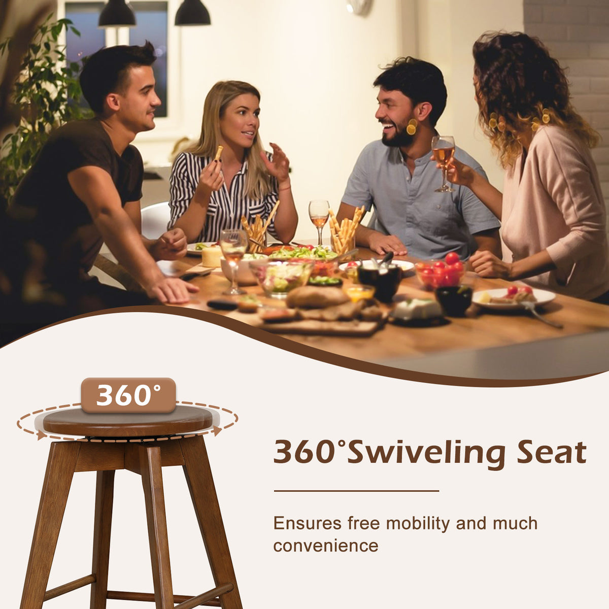 Backless Bar Stool Set of 4 360° Swivel Counter Height Bar Chairs