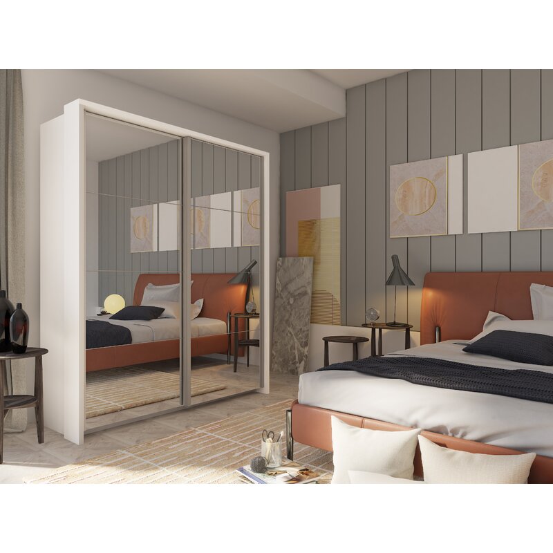 Barse 2 Door Mirrored Sliding Wardrobe 180cm - Oak, White, Grey