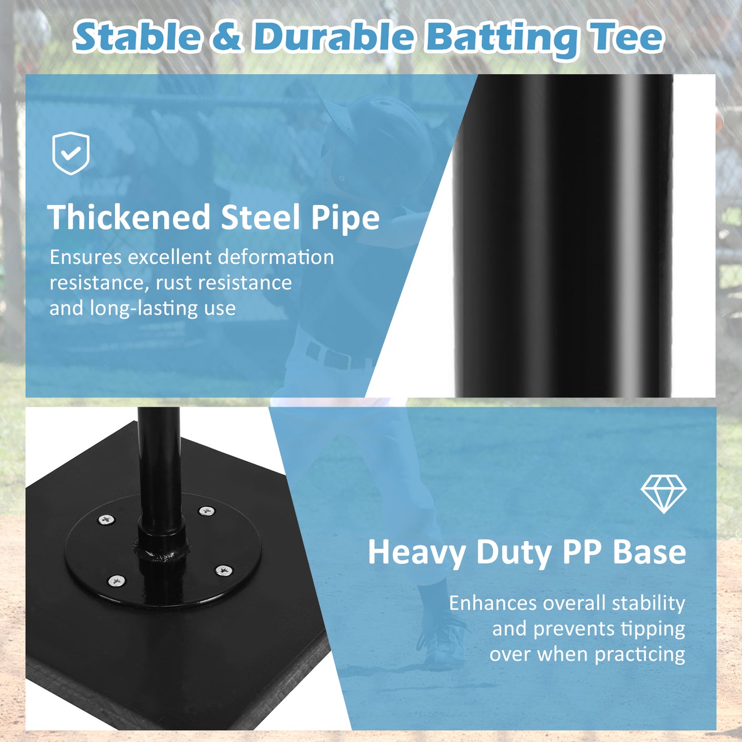 63-91CM Baseball Batting Tee with Stable Base and Rubber Topper