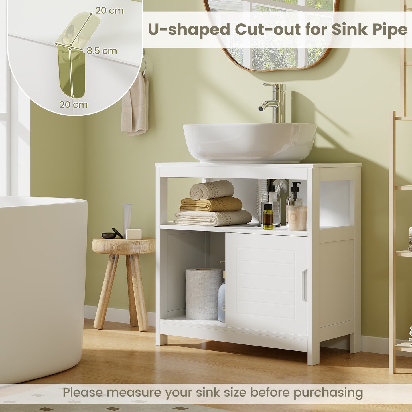 Bathroom Sink Cupboard Under Sink Vanity Cabinet with Sliding Doors-White