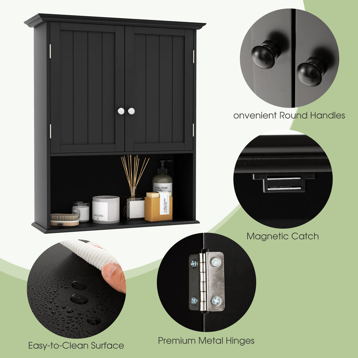 Wall Mounted Bathroom Storage Cabinet with Adjustable Shelf-Black