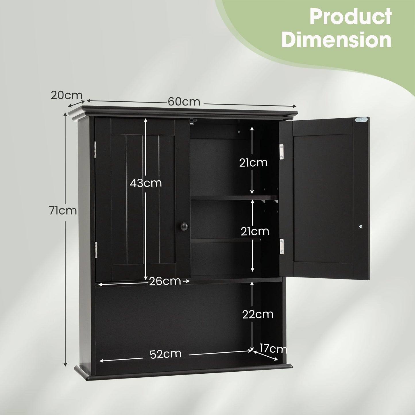 Wall Mounted Bathroom Storage Cabinet with Adjustable Shelf-Black