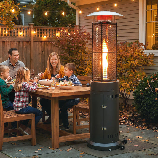 Outsunny 11 KW Freestanding Gas Patio Heater, Adjustable Outdoor Garden Propane Heater with Tip-Over Switch, Wheels, Pulse Ignition, Tank Room with Openable Door, Black