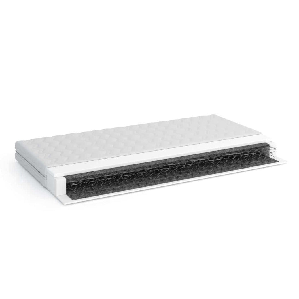 Mattress with a visible air filter on a white background