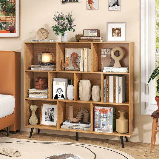 10-Cube Bookcase 120 CM Mid Century Modern Storage Organizer-Natural