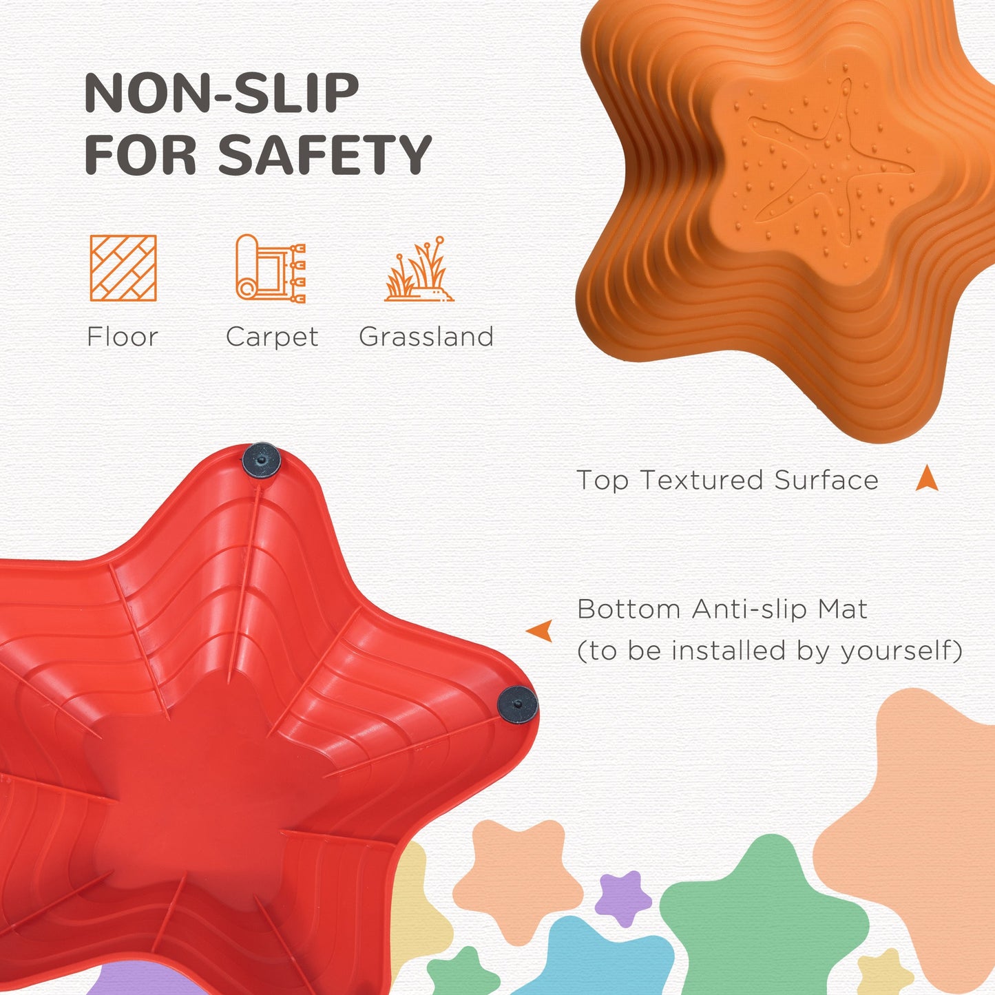 Outsunny 11-Piece Balance Stepping Stones for Kids Starfish Style Non-slip Obstacle Course Stackable Balance Blocks Garden Toys Encourage Toddler Sensory Toys Indoor Outdoor - Multicoloured